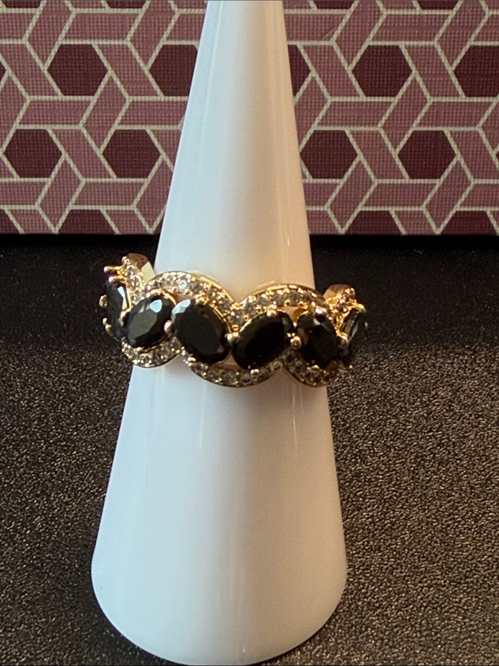 Gold-Tone Black Stone Link Ring
